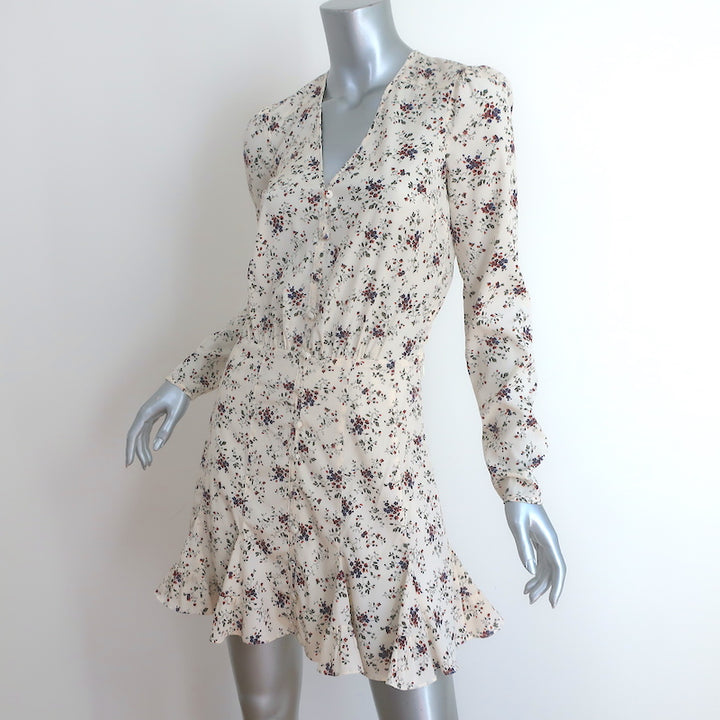Veronica Beard Riggins Flounce Mini Dress Cream Floral Print Stretch Silk Size 0
