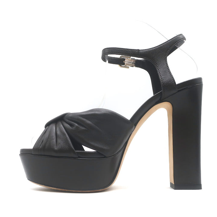 Jimmy Choo Heloise 120 Knotted Platform Sandals Coffee Leather Size 37