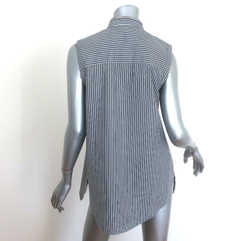 Brunello Cucinelli Monili-Collar Striped Button Down Top Gray/White Size Medium