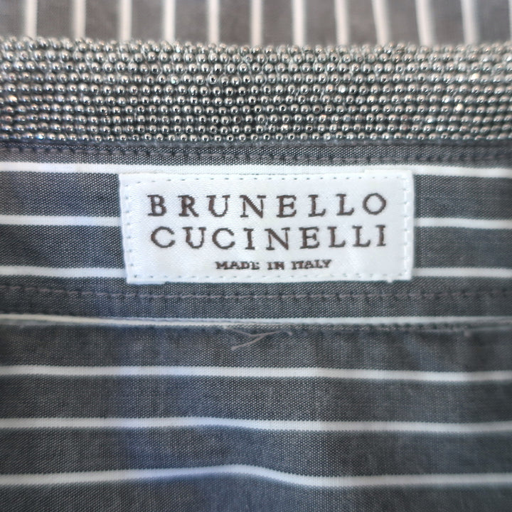 Brunello Cucinelli Monili-Collar Striped Button Down Top Gray/White Size Medium