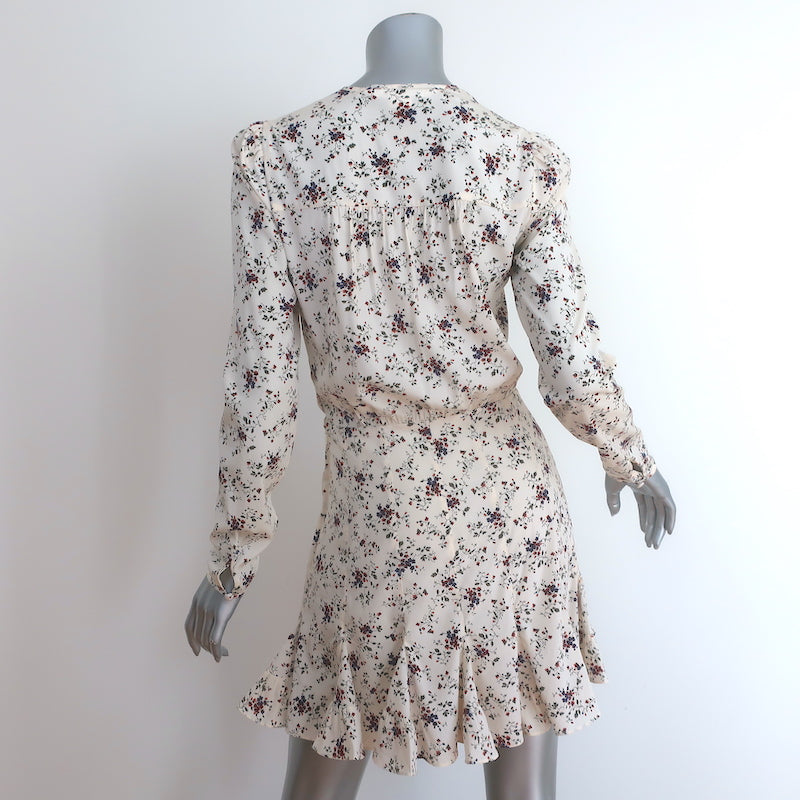 Veronica Beard Riggins Flounce Mini Dress Cream Floral Print Stretch Silk Size 0