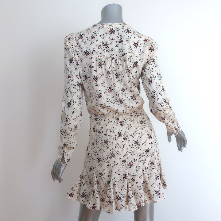 Veronica Beard Riggins Flounce Mini Dress Cream Floral Print Stretch Silk Size 0