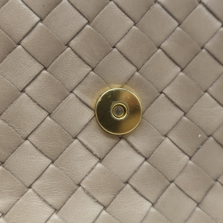 Vintage Bottega Veneta Front Flap Crossbody Bag Beige Intrecciato Leather