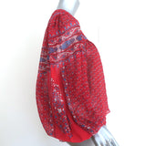 Ulla Johnson Minou Blouse Red Paisley Print Chiffon Size 2 Long Sleeve Top NEW
