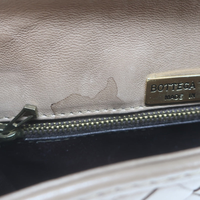 Vintage Bottega Veneta Front Flap Crossbody Bag Beige Intrecciato Leather