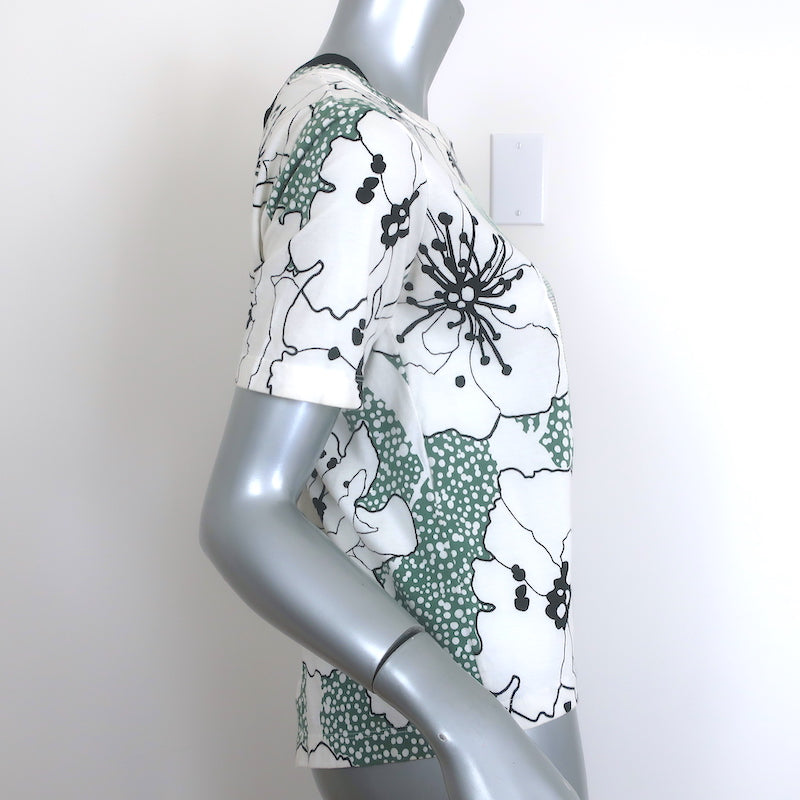 Marni Tie-Back Tee White Cactus Print Cotton Jersey Size 42 Short Sleeve Top