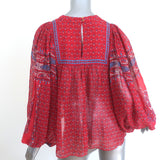 Ulla Johnson Minou Blouse Red Paisley Print Chiffon Size 2 Long Sleeve Top NEW