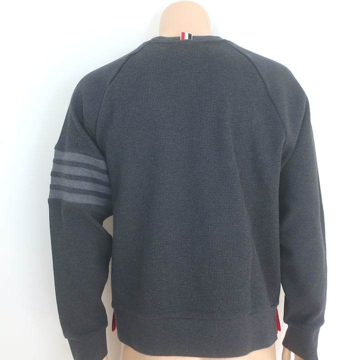 Thom Browne 4-Bar Waffle Knit Raglan Sweatshirt Charcoal Cotton Size 4
