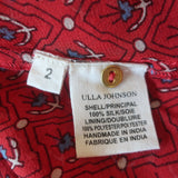 Ulla Johnson Minou Blouse Red Paisley Print Chiffon Size 2 Long Sleeve Top NEW
