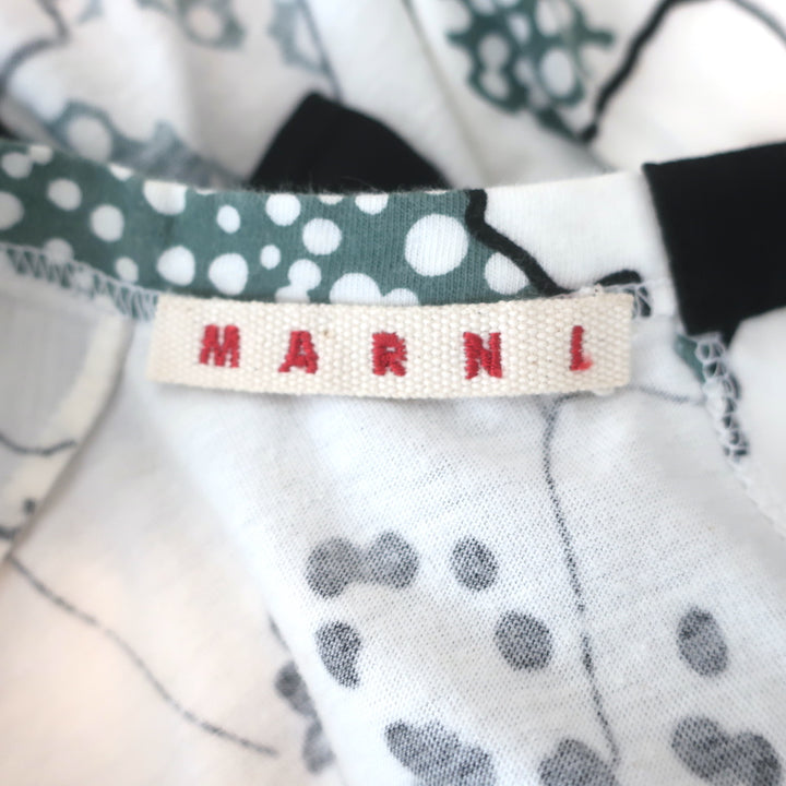 Marni Tie-Back Tee White Cactus Print Cotton Jersey Size 42 Short Sleeve Top