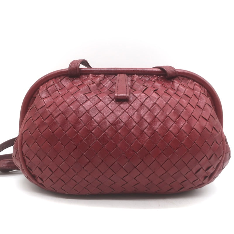 Vintage Bottega Veneta Frame Shoulder Bag Red Intrecciato Leather