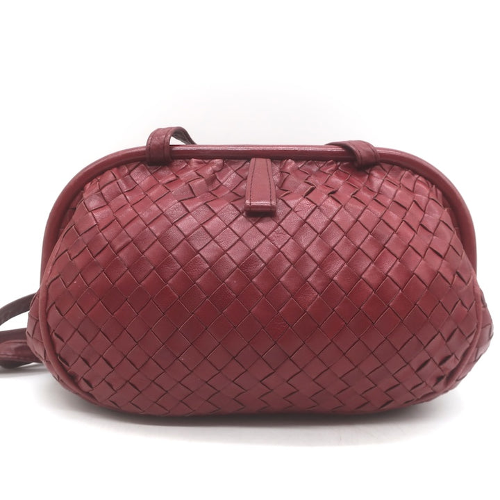 Vintage Bottega Veneta Frame Shoulder Bag Red Intrecciato Leather