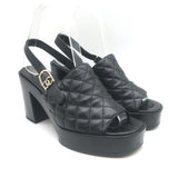 Chanel 24P Quilted Leather CC Platform Slingback Sandals Black Size 36