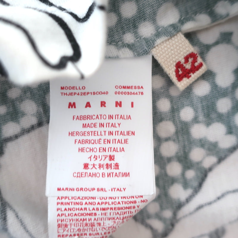 Marni Tie-Back Tee White Cactus Print Cotton Jersey Size 42 Short Sleeve Top