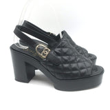 Chanel 24P Quilted Leather CC Platform Slingback Sandals Black Size 36