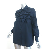 Machka Bow-Embellished Button Down Shirt Navy Poplin Size 36 Long Sleeve Top