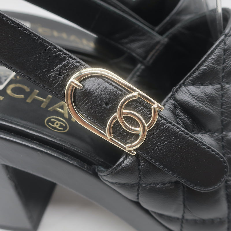 Chanel 24P Quilted Leather CC Platform Slingback Sandals Black Size 36
