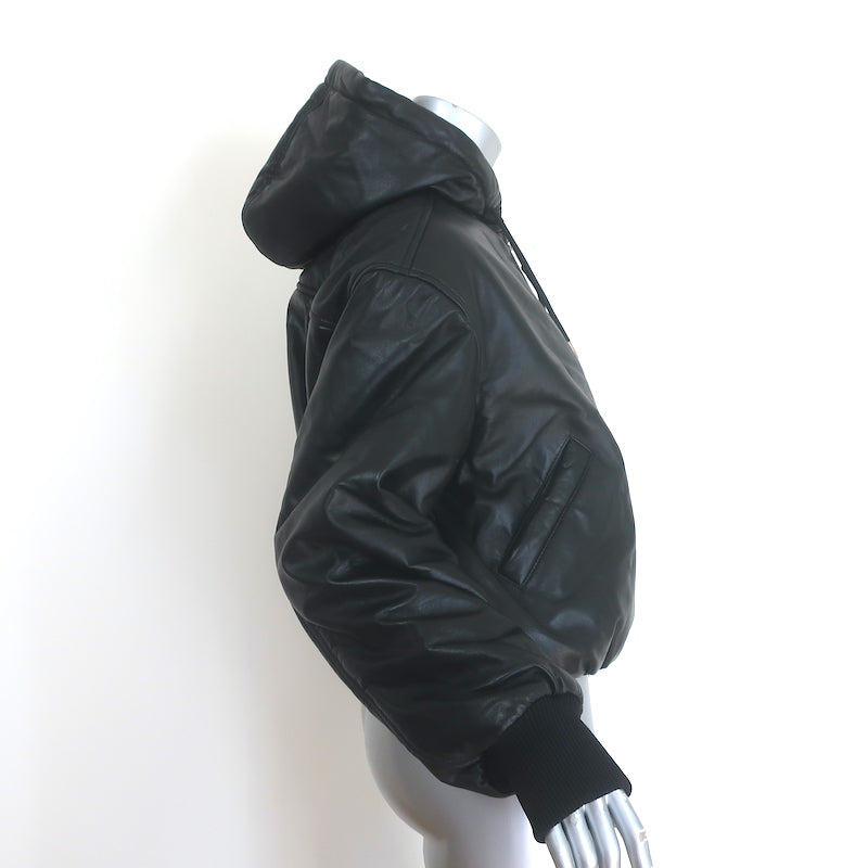 Oval Square leather hooded bomber jacket in black, size XS — authentic pre-owned luxury piece.
