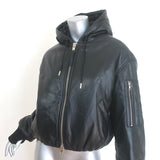 Oval Square Tempo leather hooded bomber jacket, black leather, size XS — pre-owned, gently worn luxury condition