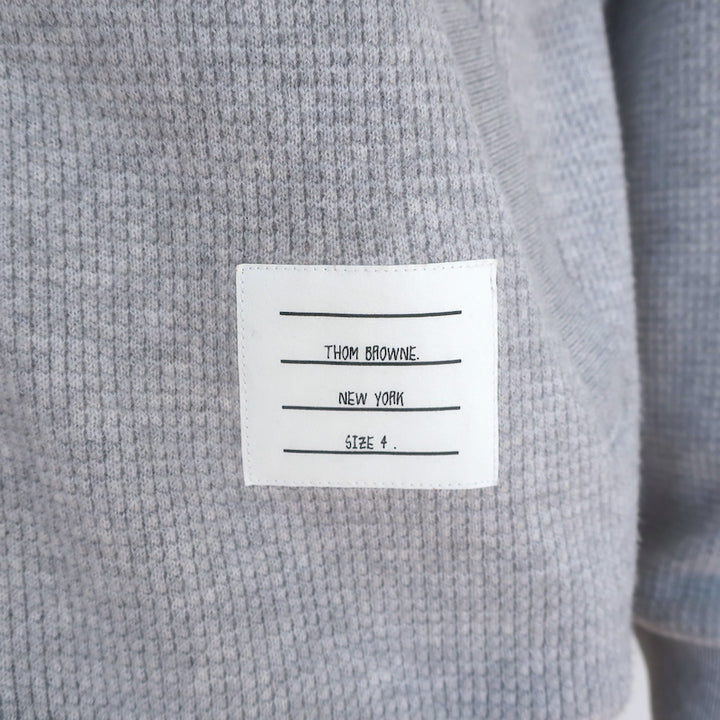 Thom Browne 4-Bar Waffle Knit Collared Cardigan Light Gray Cashmere-Wool Size 4