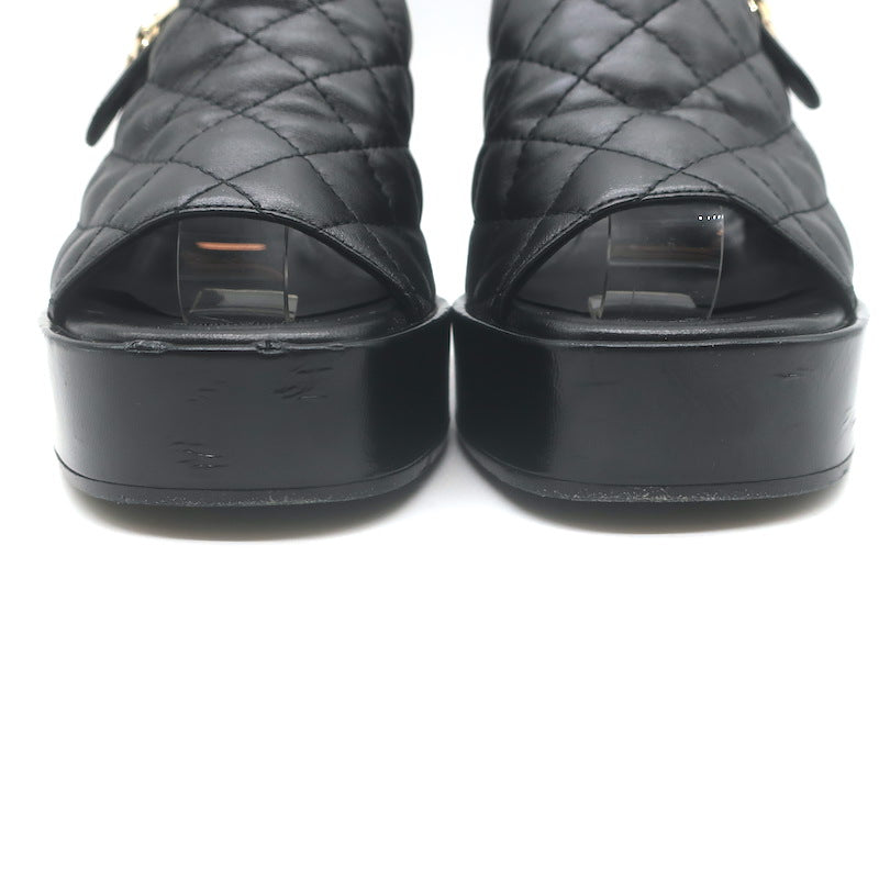 Chanel 24P Quilted Leather CC Platform Slingback Sandals Black Size 36
