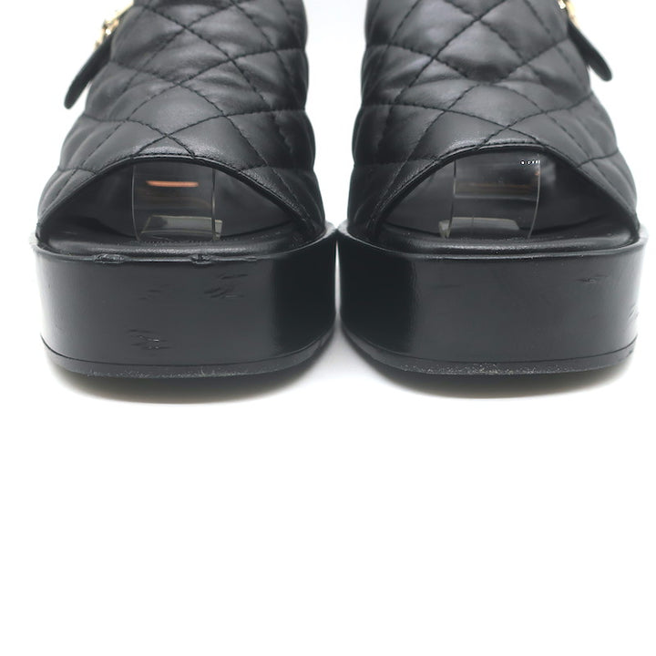 Chanel 24P Quilted Leather CC Platform Slingback Sandals Black Size 36