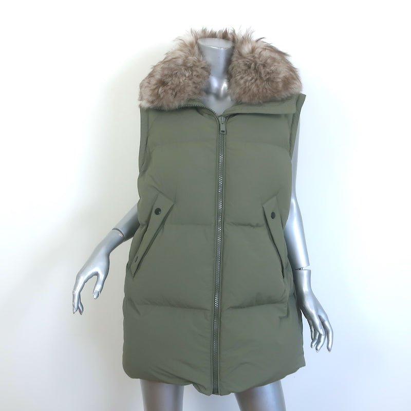 Yves Salomon ARMY Convertible Down Puffer Coat Green Size 38 Hooded Vest NEW