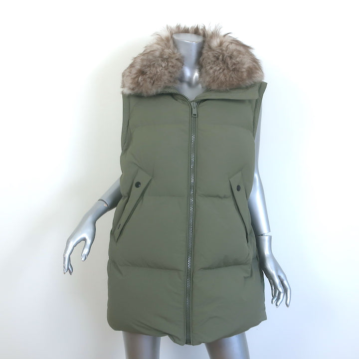 Yves Salomon ARMY Convertible Down Puffer Coat Green Size 38 Hooded Vest NEW