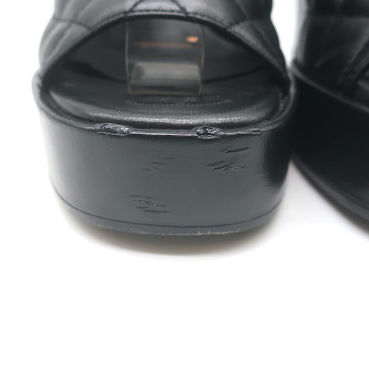 Chanel 24P Quilted Leather CC Platform Slingback Sandals Black Size 36