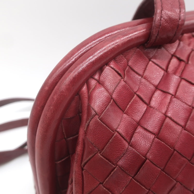 Vintage Bottega Veneta Frame Shoulder Bag Red Intrecciato Leather
