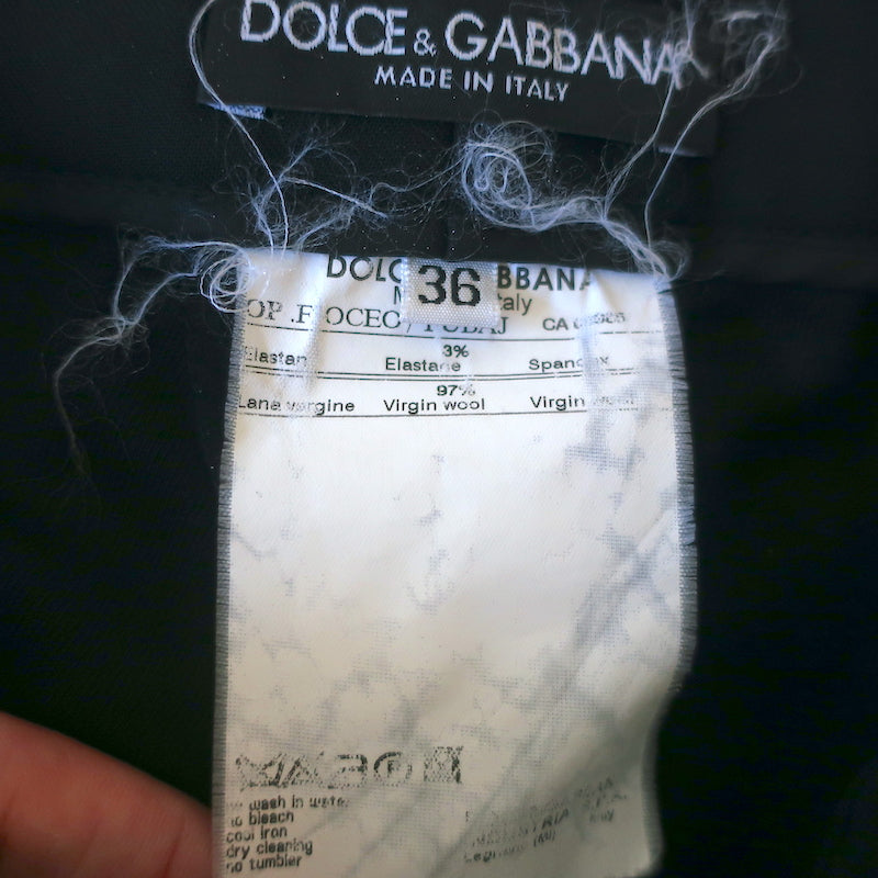 Dolce &amp; Gabbana Trousers Black Stretch Wool Size 36 Straight Leg Pants