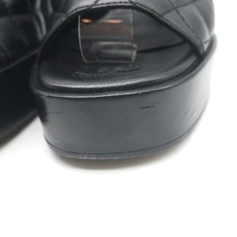 Chanel 24P Quilted Leather CC Platform Slingback Sandals Black Size 36