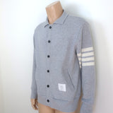 Thom Browne 4-Bar Waffle Knit Collared Cardigan Light Gray Cashmere-Wool Size 4