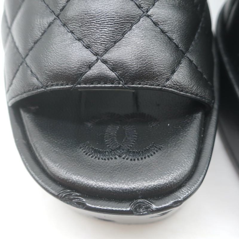 Chanel 24P Quilted Leather CC Platform Slingback Sandals Black Size 36