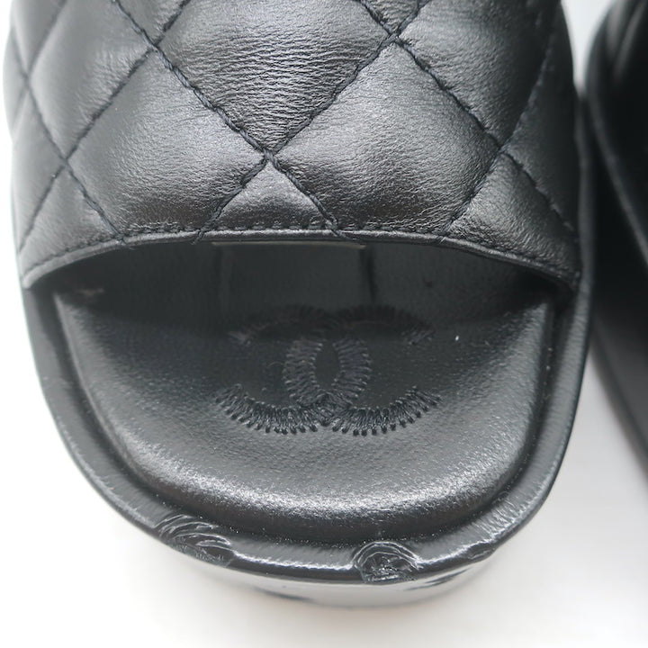 Chanel 24P Quilted Leather CC Platform Slingback Sandals Black Size 36