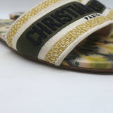 Christian Dior Dway Slides Yellow/Olive Embroidered Cotton Size 40