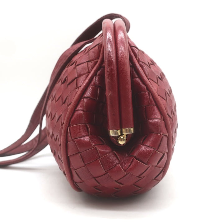 Vintage Bottega Veneta Frame Shoulder Bag Red Intrecciato Leather