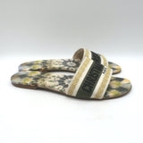 Christian Dior Dway Slides Yellow/Olive Embroidered Cotton Size 40