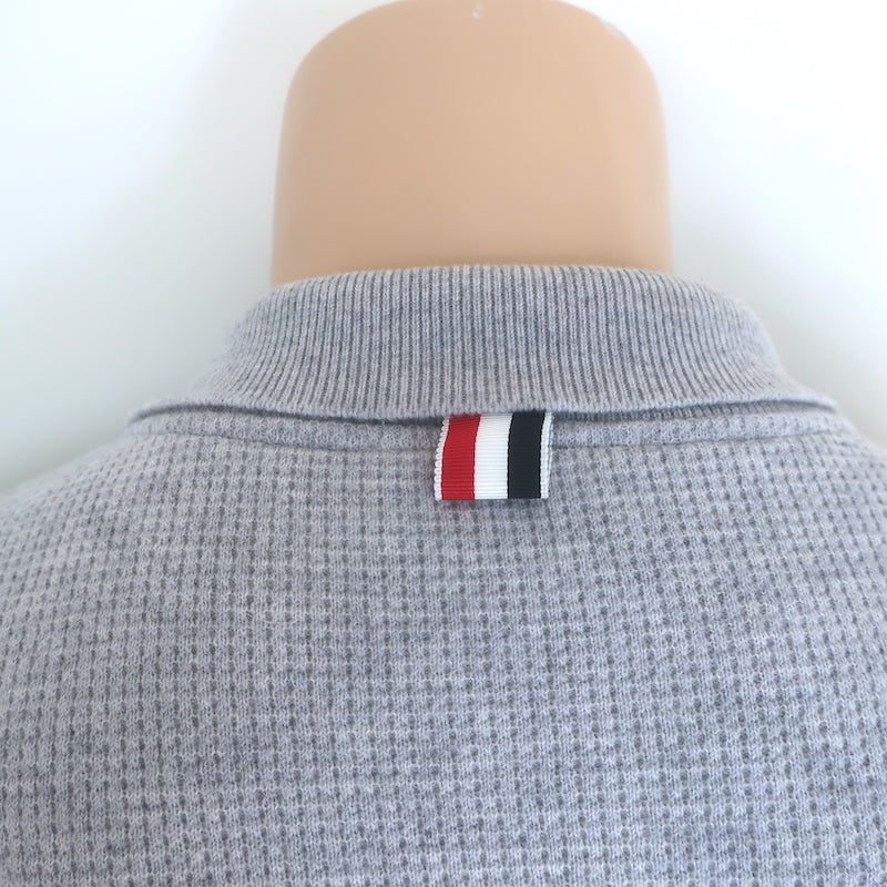 Thom Browne 4-Bar Waffle Knit Collared Cardigan Light Gray Cashmere-Wool Size 4