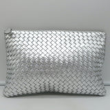 Bottega Veneta Medium Intrecciato Pouch Silver Metallic Leather Flat Clutch