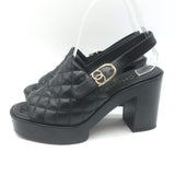 Chanel 24P Quilted Leather CC Platform Slingback Sandals Black Size 36