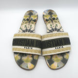 Christian Dior Dway Slides Yellow/Olive Embroidered Cotton Size 40