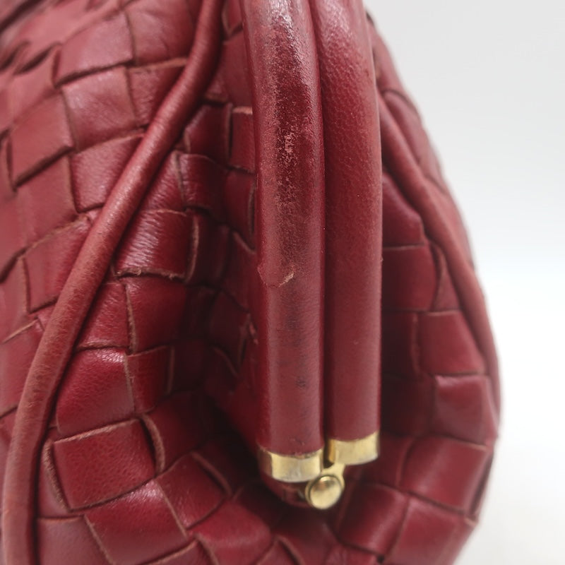 Vintage Bottega Veneta Frame Shoulder Bag Red Intrecciato Leather