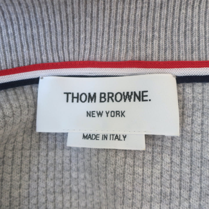 Thom Browne 4-Bar Waffle Knit Collared Cardigan Light Gray Cashmere-Wool Size 4