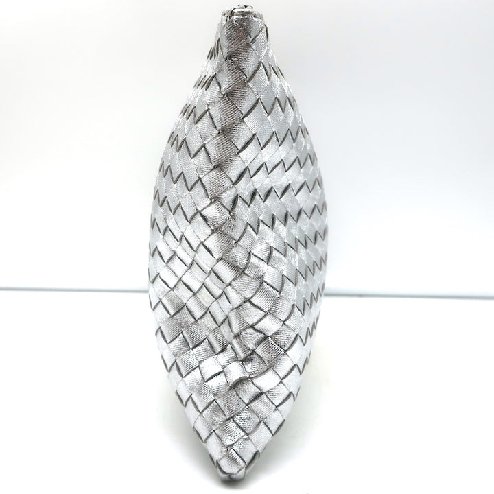 Bottega Veneta Medium Intrecciato Pouch Silver Metallic Leather Flat Clutch