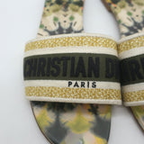 Christian Dior Dway Slides Yellow/Olive Embroidered Cotton Size 40
