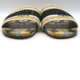 Christian Dior Dway Slides Yellow/Olive Embroidered Cotton Size 40