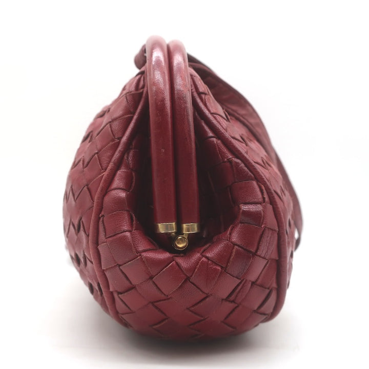 Vintage Bottega Veneta Frame Shoulder Bag Red Intrecciato Leather