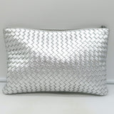 Bottega Veneta Medium Intrecciato Pouch Silver Metallic Leather Flat Clutch