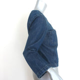 FRAME collarless denim jacket, Cleopatra dark blue denim — authentic, gently pre-owned luxury piece (size small)